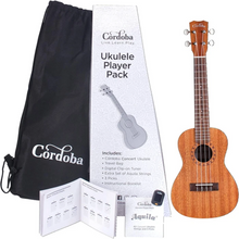 Cordoba Concert Ukulele Player Pack Mahogany Top, Mahogany Back & Sides with Gig Bag, Instructional Book, and Strings