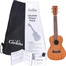 Cordoba Concert Ukulele Player Pack - Mahogany Top, Mahogany Back & Sides with Gig Bag, Instructional Book, and Strings