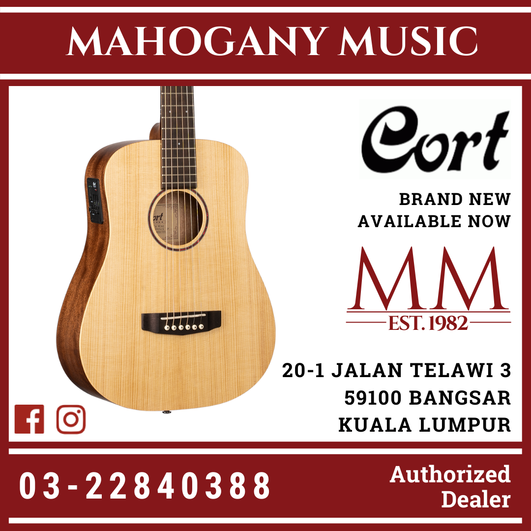 Cort Earth Mini E Adirondack Acoustic Guitar Mahogany Music