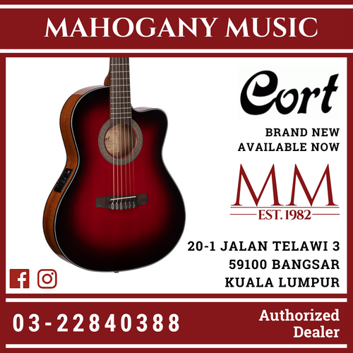 Cort JADE Nylon Burgundy Red Burst Classical Guitar W/EQ