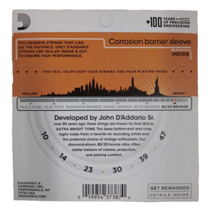 D'Addario EJ10-E 80/20 Bronze Acoustic Guitar Strings, Extra Light, 10-47 Gauge
