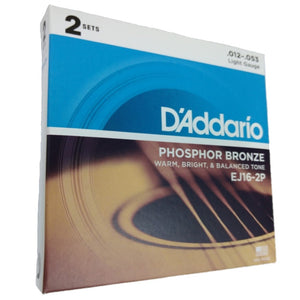D'Addario EJ16-2P Phosphor Bronze Acoustic Guitar Strings, Light, 11-53 Gauge, 2-Pack