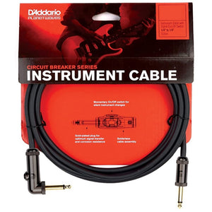 D’Addario PW-AGLRA-10 Circuit Breaker Instrument Cable, Straight to Right-Angle with Latching Switch, 10ft.