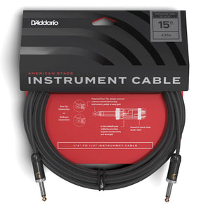 D’Addario PW-AMSG-15 American Stage Instrument Cable, Straight to Straight, 15 ft.