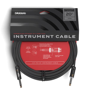D’Addario PW-AMSK-20 American Stage Instrument Cable with Kill Switch, Muting Plug, 20 ft.