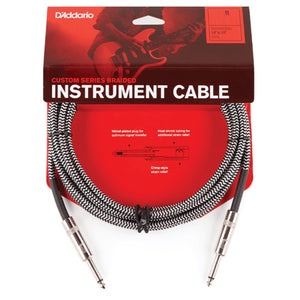 D’Addario PW-BG-15BG Custom Series Braided Instrument Cables, Black/Grey, 15 ft