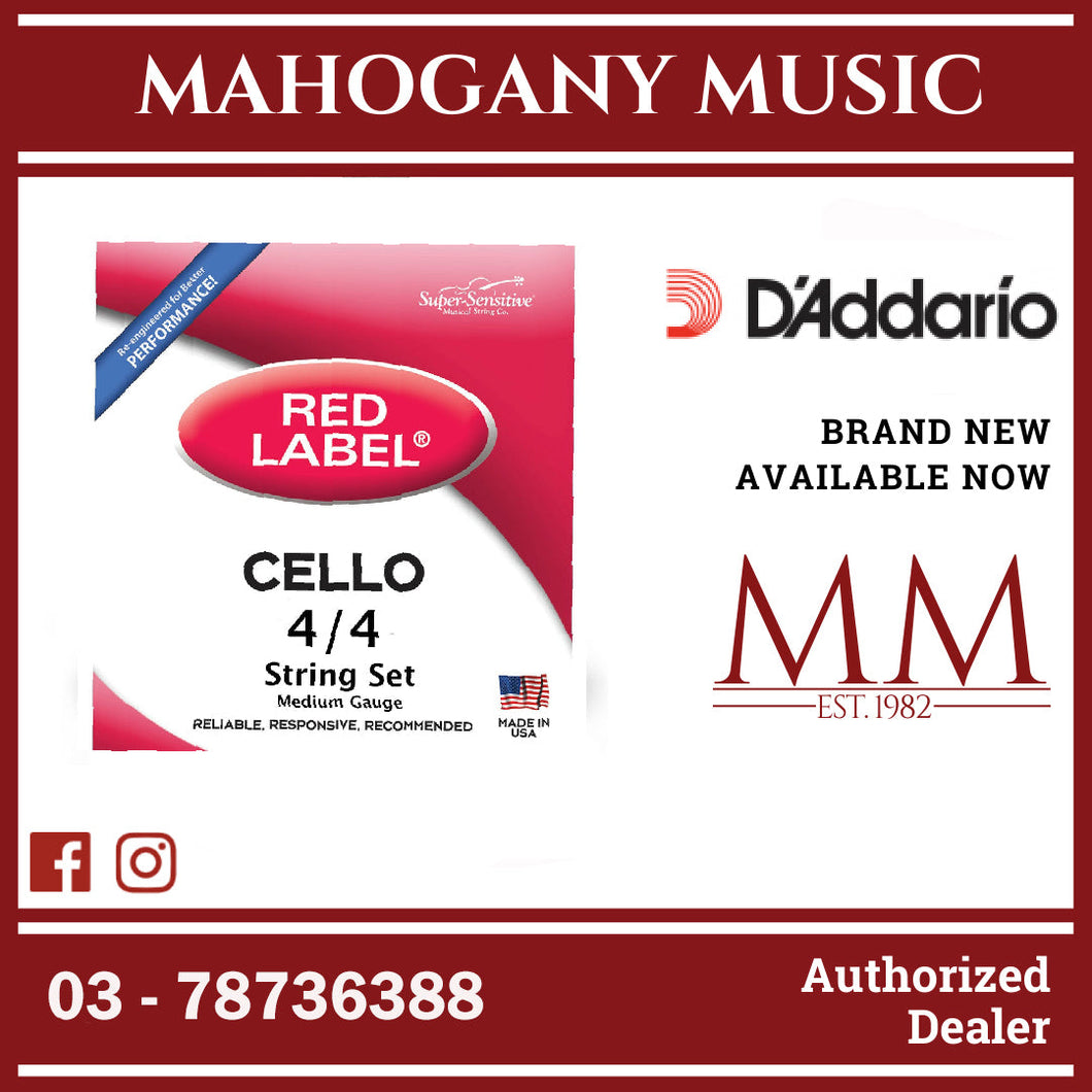 D’Addario 6107 Red Label Cello String Set, 4/4 Scale, Medium Tension