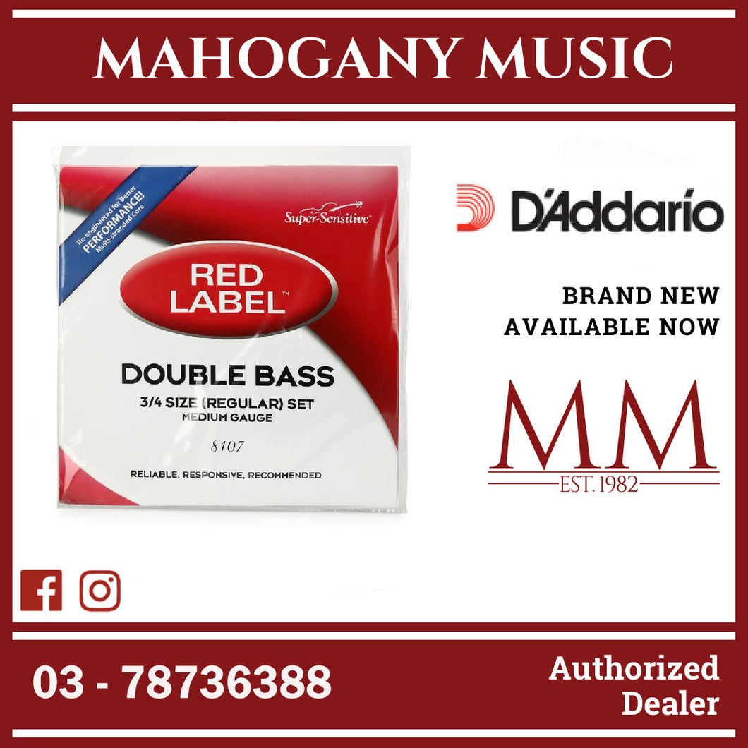 D’Addario 8107 Red Label Bass String Set, 3/4 Scale, Regular Tension