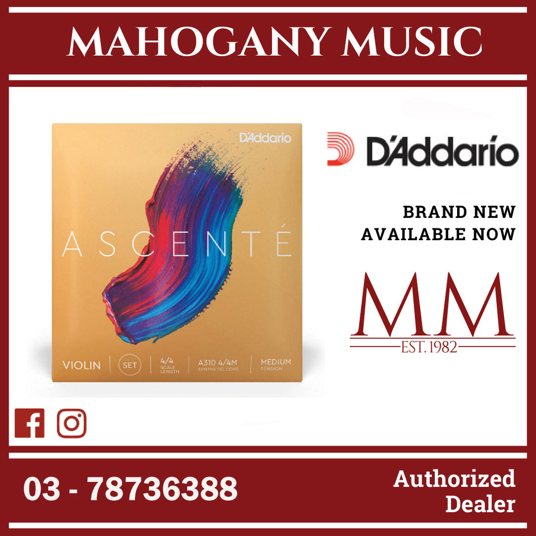 D’Addario A310 4/4M Ascente Violin String Set, 4/4 Scale, Medium Tension