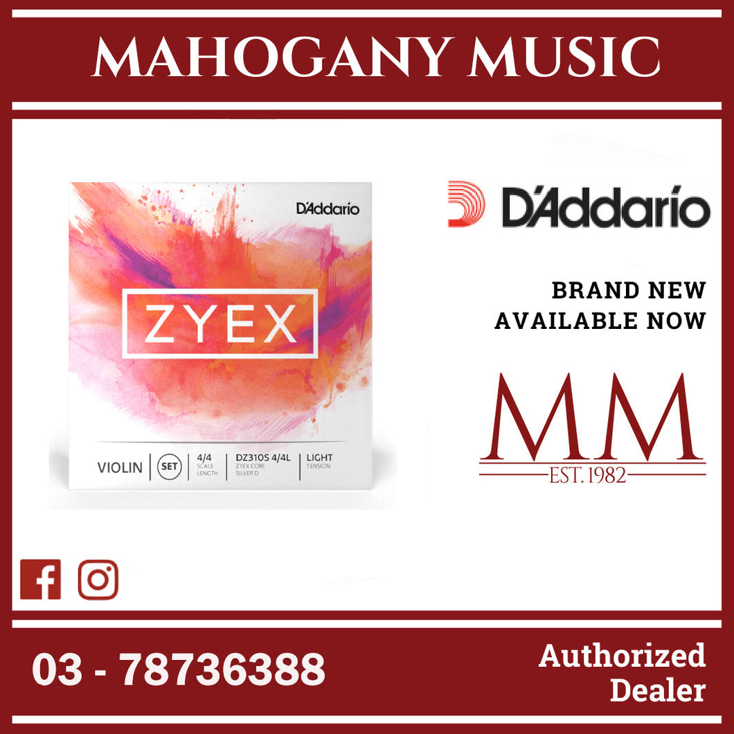 D’Addario DZ310S 4/4M ZYEX Violin String Set with Silver D, 4/4 Scale, Medium Tension