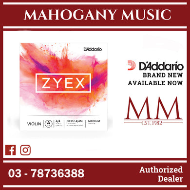 D'Addario DZ312 4/4M ZYEX Violin Single A String, 4/4 Scale, Medium Tension