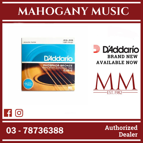 D'Addario EJ16-E Phosphor Bronze Acoustic Guitar Strings, Light, 12-53 Gauge