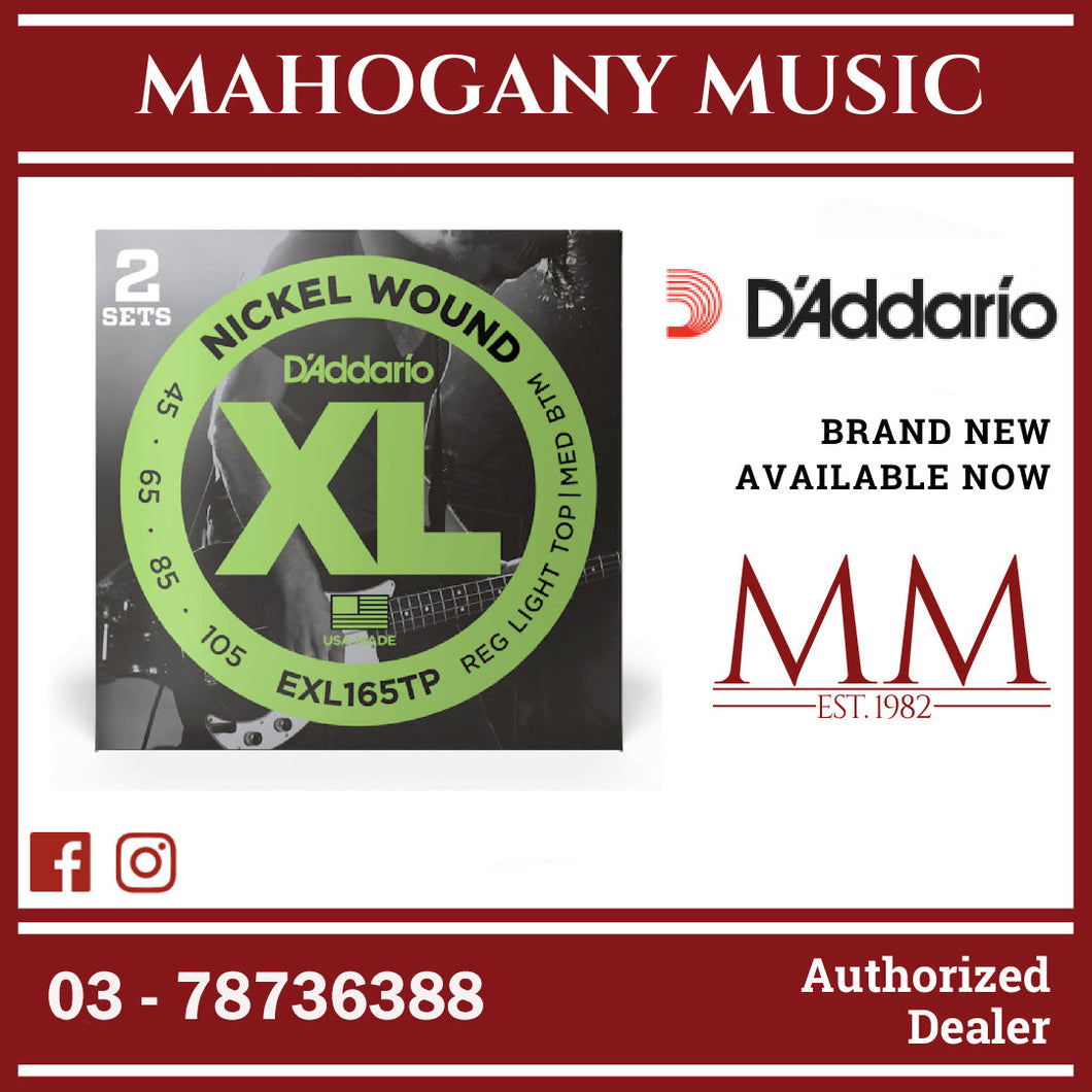 D’Addario EXL165TP XL Nickel Wound Electric Bass Strings, Regular Light Top/Medium Bottom, Long Scale, 45-105 Gauge, 2-Pack