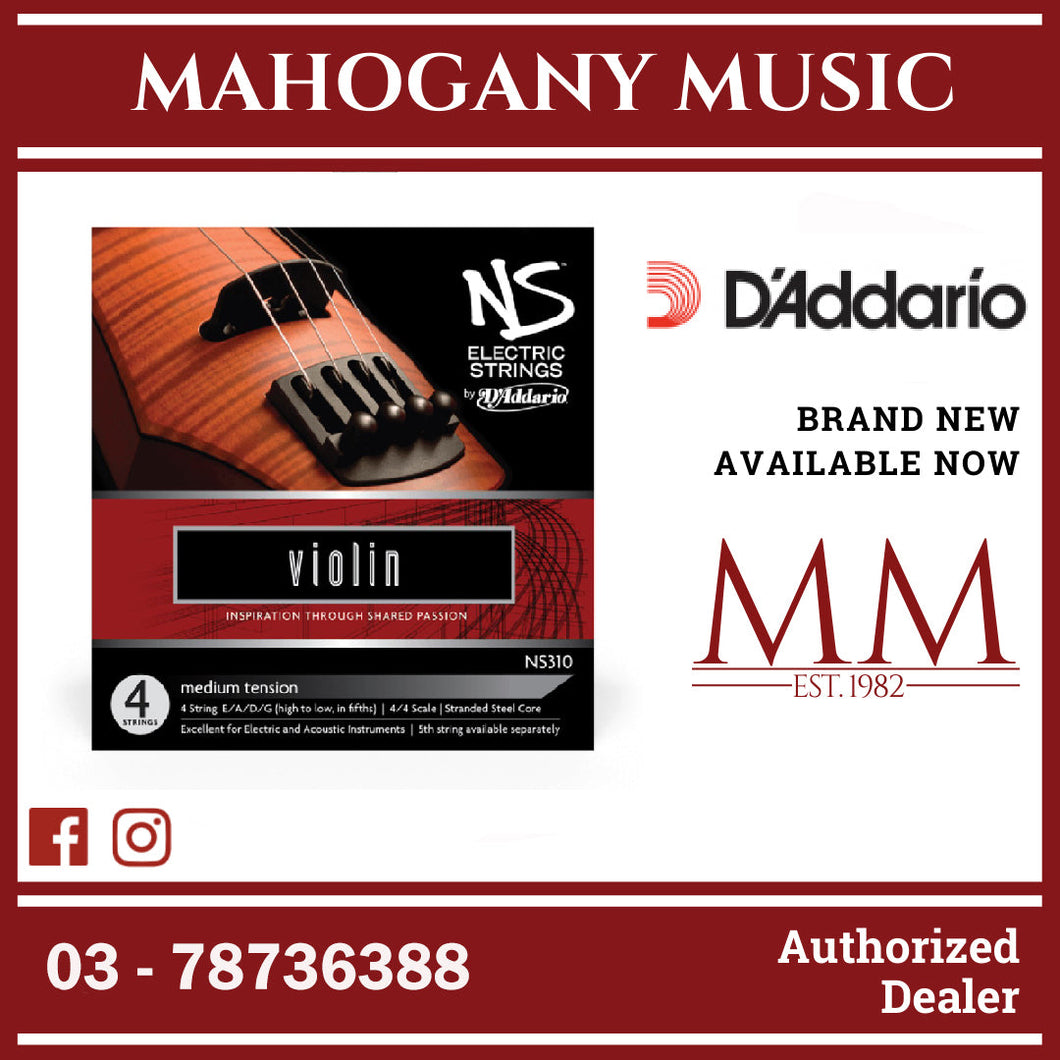 D’Addario NS310 4/4M NS Electric Violin String Set, 4/4 Scale, Medium Tension