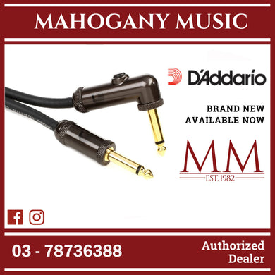D’Addario PW-AGLRA-10 Circuit Breaker Instrument Cable, Straight to Right-Angle with Latching Switch, 10ft.