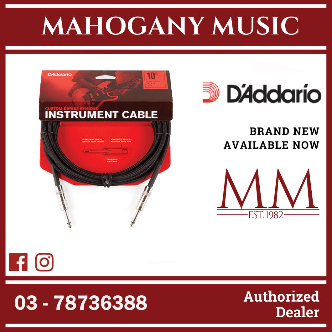D’Addario PW-BG-10BG Braided Instrument Cable, Black 10ft