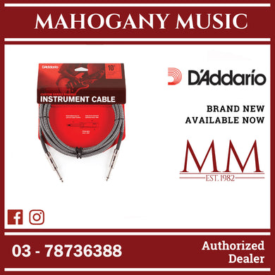 D’Addario PW-BG-10BG Custom Series Braided Instrument Cables, Black/Grey, 10 ft