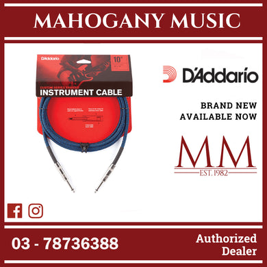 D’Addario PW-BG-10BU Custom Series Braided Instrument Cables, Blue,10ft