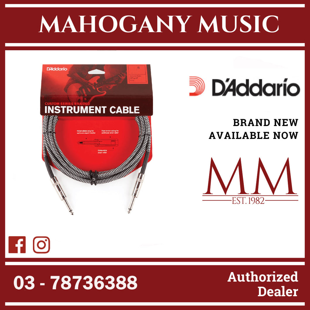 D’Addario PW-BG-15BG Custom Series Braided Instrument Cables, Black/Grey, 15 ft