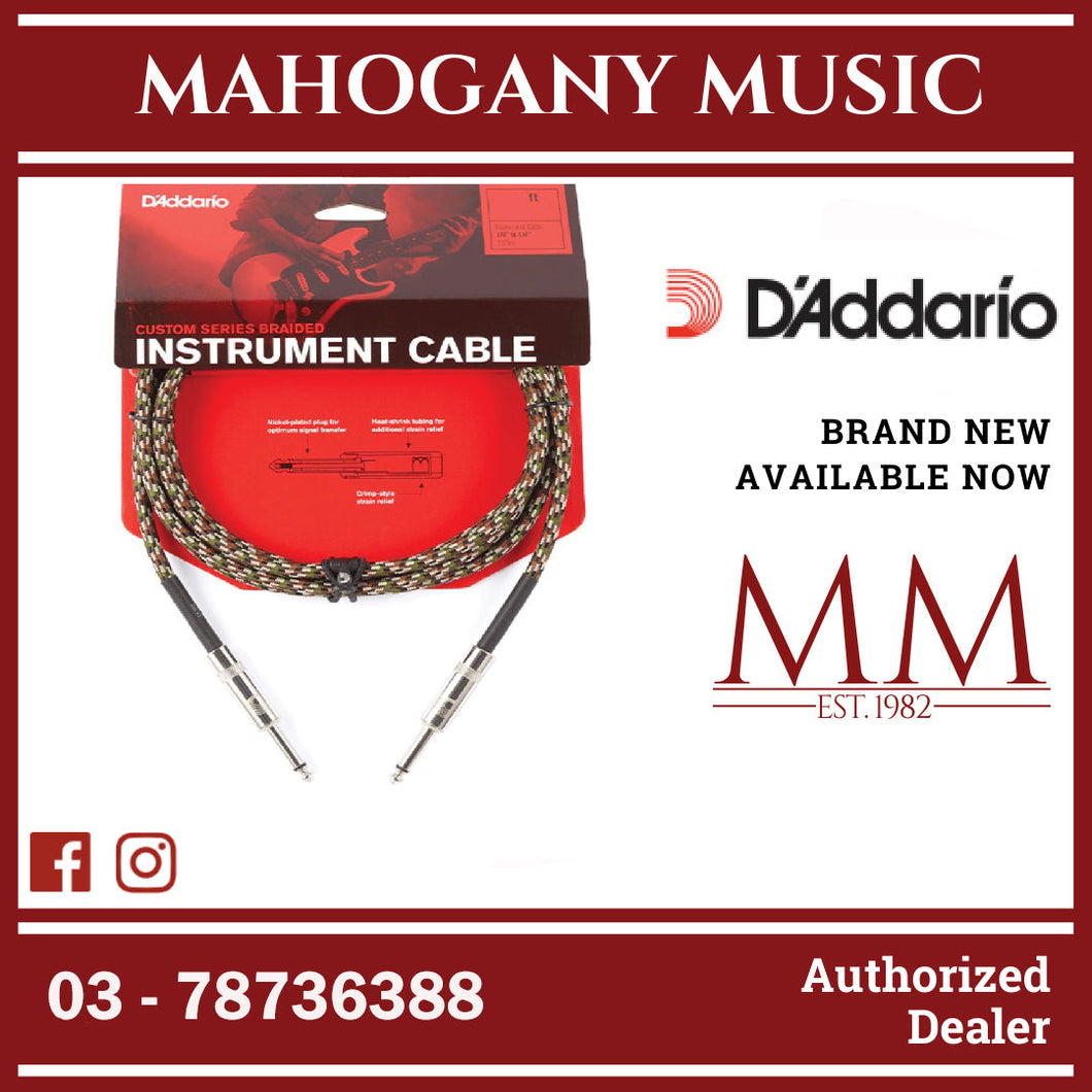 D’Addario PW-BG-15CF Custom Series Braided Instrument Cables, Camouflage, 15ft
