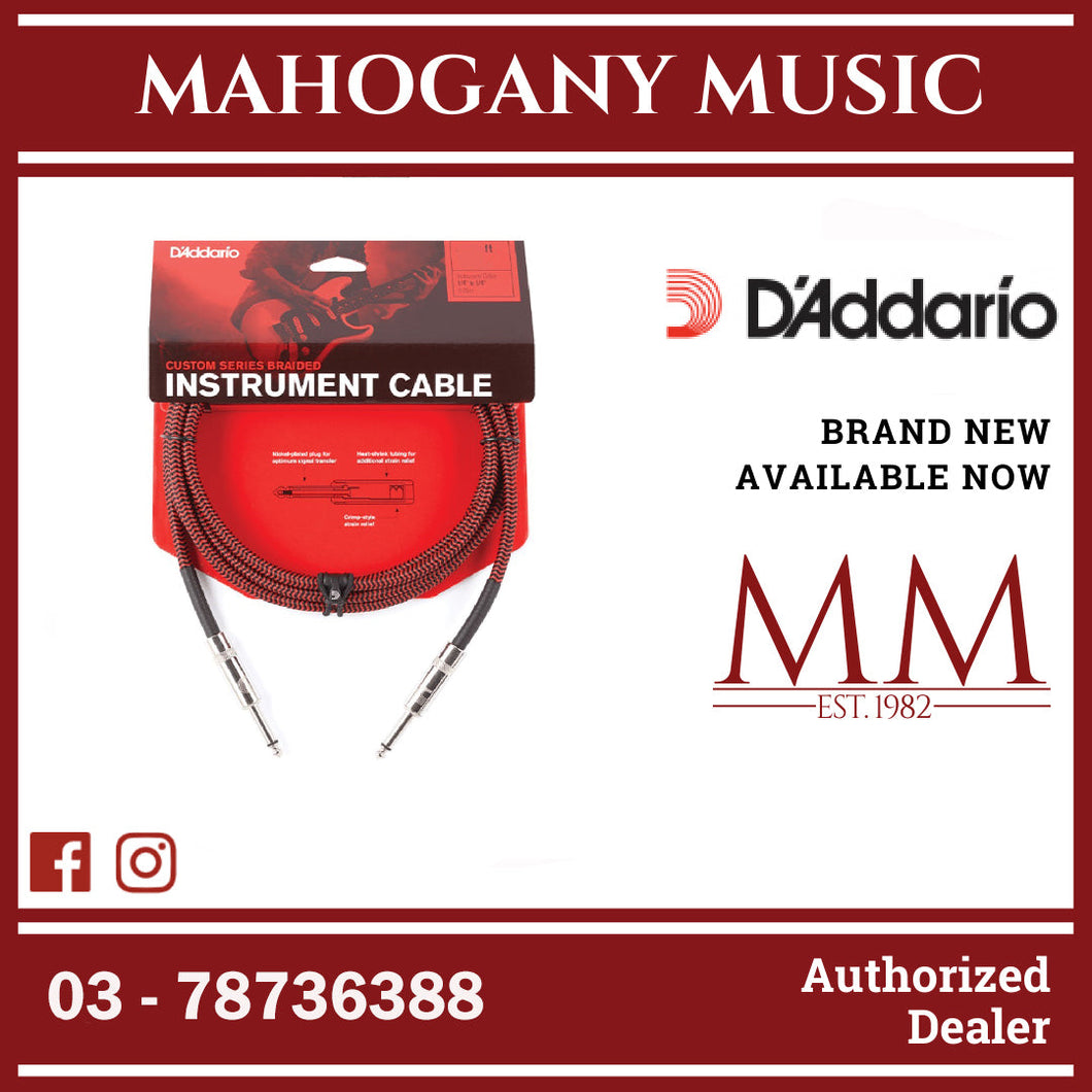 D’Addario PW-BG-15RD Custom Series Braided Instrument Cables, Red, 15ft