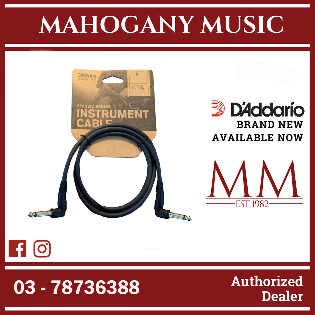 D'Addario PW-CGTPRA-03 Classic Series Patch Cable, Right-Angle to Right-Angle, 3 ft.