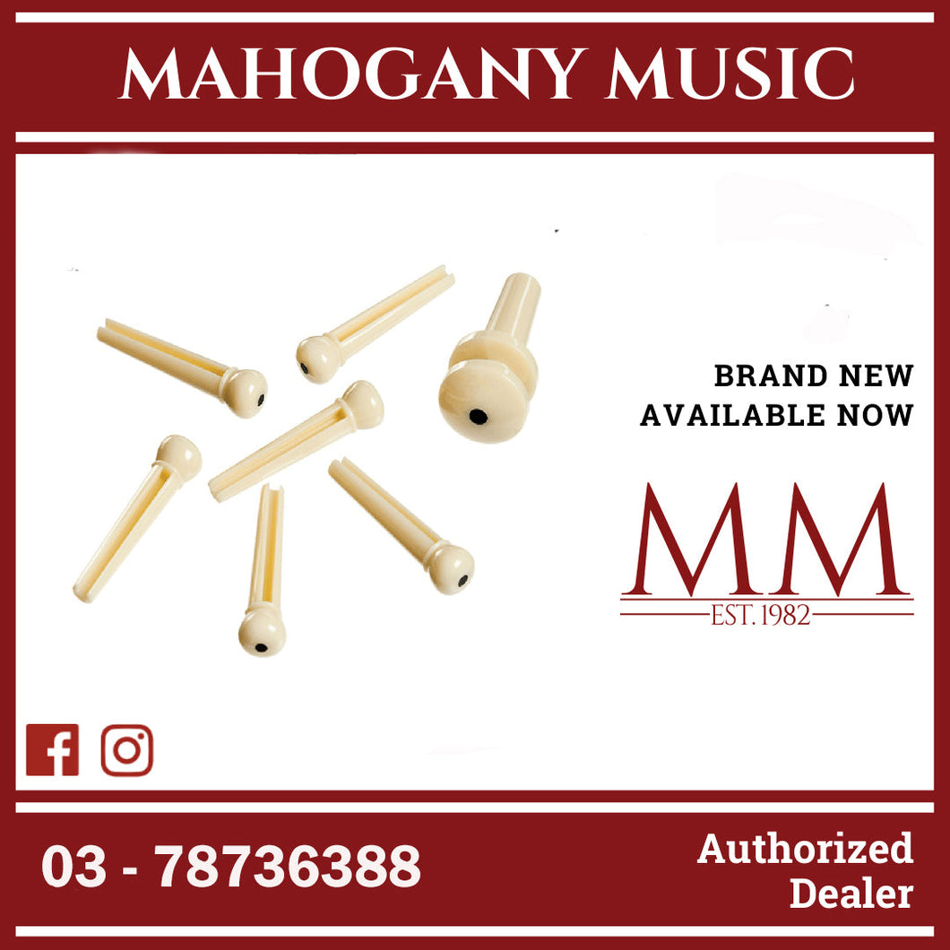 D'Addario PWPS12 Plastic Bridge Pins, Ivory with Ebony Dot