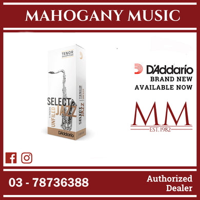 D'Addario RRS05TSX3S Select Jazz Unfiled Tenor Saxophone Reeds, Strength 3 Soft, 5-Pack