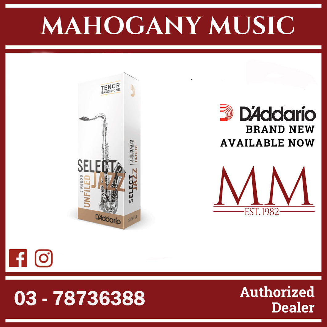 D'Addario RRS05TSX3S Select Jazz Unfiled Tenor Saxophone Reeds, Strength 3 Soft, 5-Pack