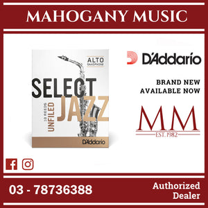 D’Addario RRS10ASX2M Select Jazz Unfiled Alto Saxophone Reeds, Strength 2.0 Medium, 10-Pack
