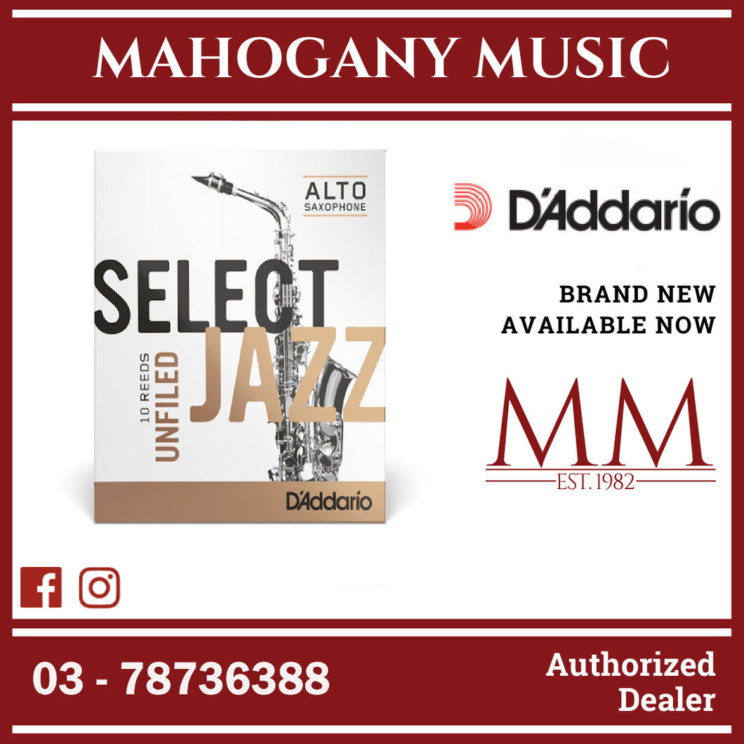 D’Addario RRS10ASX3M Select Jazz Unfiled Alto Saxophone Reeds, Strength 3.0 Medium, 10-Pack