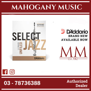 D'Addario RRS10SSX2M Select Jazz Unfiled Soprano Saxophone Reeds, Strength 2 Medium, 10-Pack