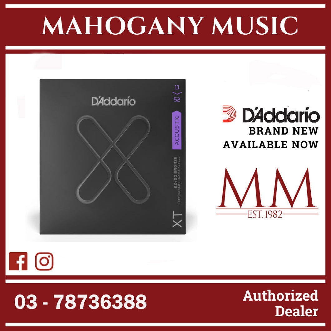 D'Addario XTABR1152 XT 80/20 Bronze Coated Acoustic Guitar Strings, Custom Light, 11-52 Gauge