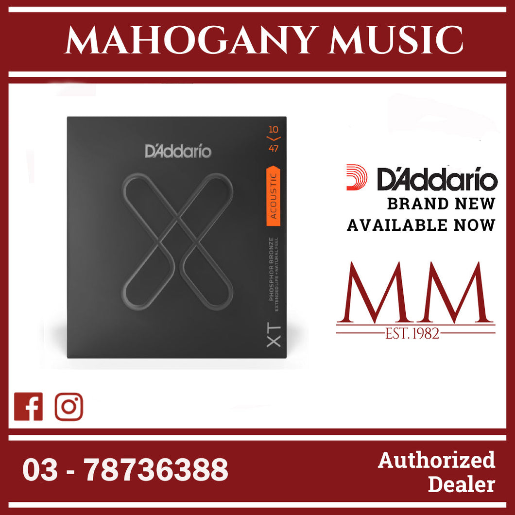 D'Addario XTAPB1047 XT Phosphor Bronze Coated Acoustic Guitar Strings, Extra Light, 10-47 Gauge