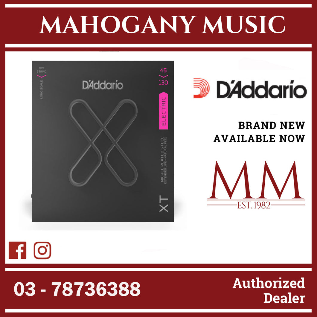 D’Addario XTB45130 XT Nickel Plated Steel Coated 5-String Electric Bass Strings, Regular Light, Long Scale, 45-130 Gauge