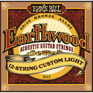 Ernie Ball P02013 Earthwood 80/20 Bronze 12-String Acoustic Guitar Strings, Custom Light, 10-48 Gauge