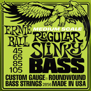 Ernie Ball P02856 Regular Slinky Nickel Wound Medium Scale Electric Bass Strings, 45-105 Gauge