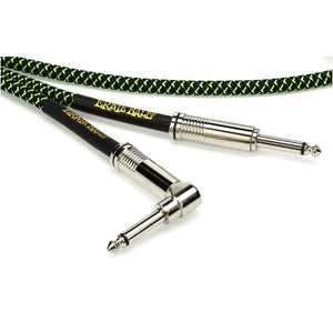 Ernie Ball P06077 Braided Straight to Right Angle Instrument Cable, Black & Green, 10ft