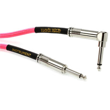 Ernie Ball P06083 Braided Straight to Right Angle Instrument Cable, Neon Pink, 18ft