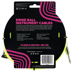 Ernie Ball P06085 Braided Straight to Right Angle Instrument Cable, Neon Yellow, 18ft