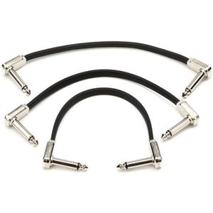 Ernie Ball P06221 Flat Ribbon Pedalboard Patch Cable, Right Angle to Right Angle, Black, 6-inch, 3-Pack