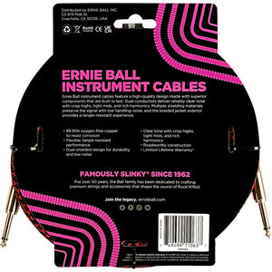 Ernie Ball P06394 Braided Straight to Straight Instrument Cable, Red Black, 10ft