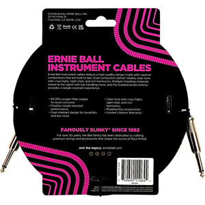 Ernie Ball P06395 Braided Straight to Straight Instrument Cable, Purple Black, 18ft