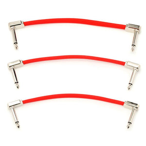 Ernie Ball P06402 Flat Ribbon Pedalboard Patch Cable, Right Angle to Right Angle, Red, 6-inch, 3-Pack