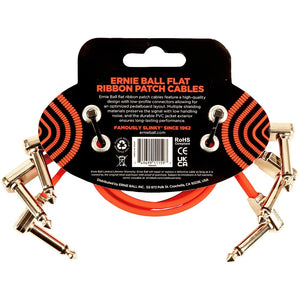 Ernie Ball P06403 Flat Ribbon Pedalboard Patch Cable, Right Angle to Right Angle, Red, 12 inch, 3-Pack