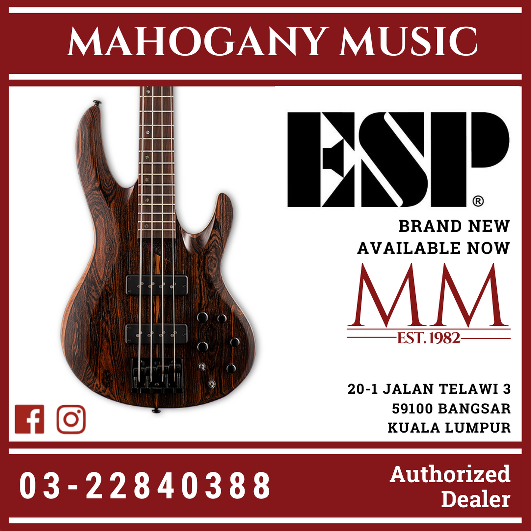 ESP LTD B-1004 4 String Bass - Bocote Top - Natural Satin Bass Guitar