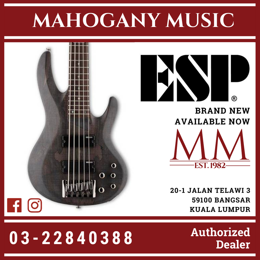 ESP LTD B-205SM 5 String Bass - Spalted Maple Top - See Thru Black Satin Bass Guitar