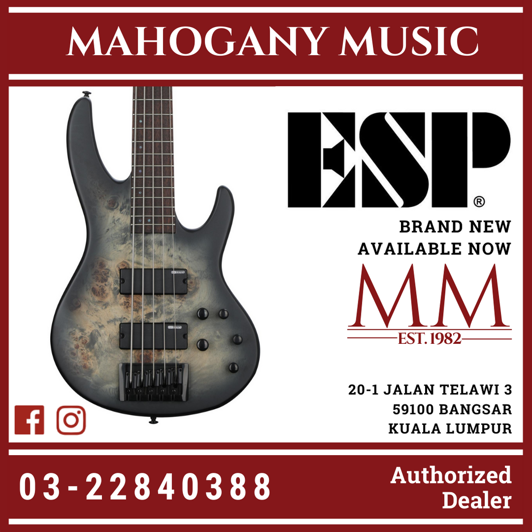 ESP LTD D-5BP 5 String Bass - Burl Top - Black Natural Burst Satin Bass Guitar