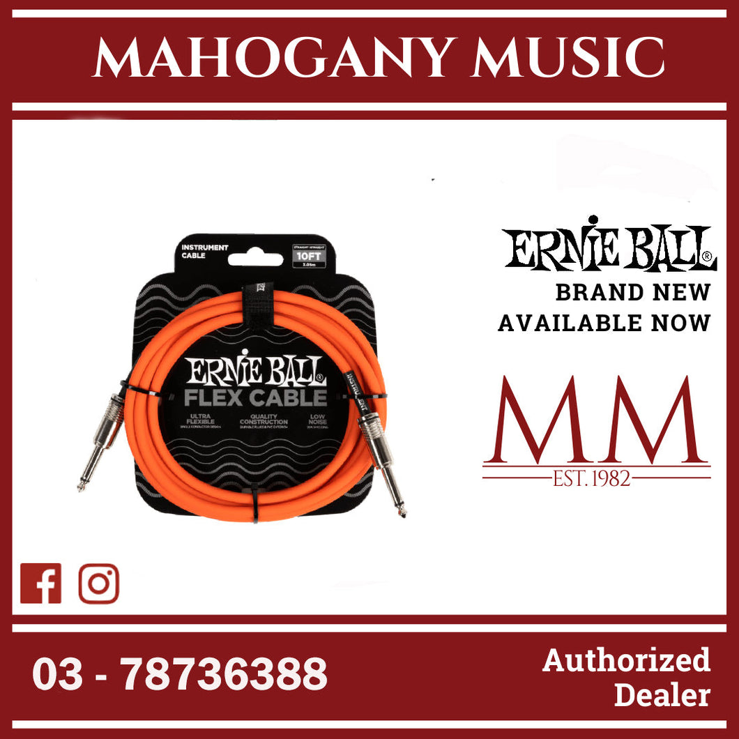 Ernie Ball EB6416 FLEX Instrument Cable 10 Ft, Orange