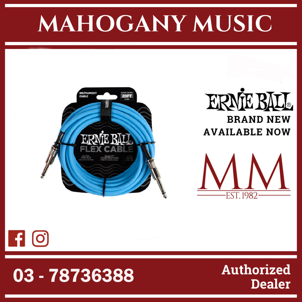Ernie Ball EB6417 FLEX Instrument Cable 20 Ft, Blue